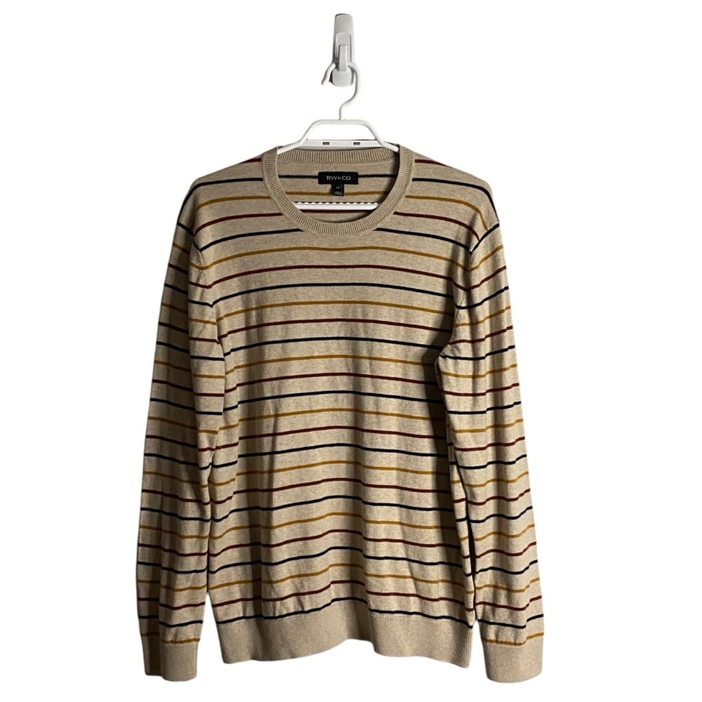 RW&CO. Women's Tan Colorful Striped Crewneck Knit Top